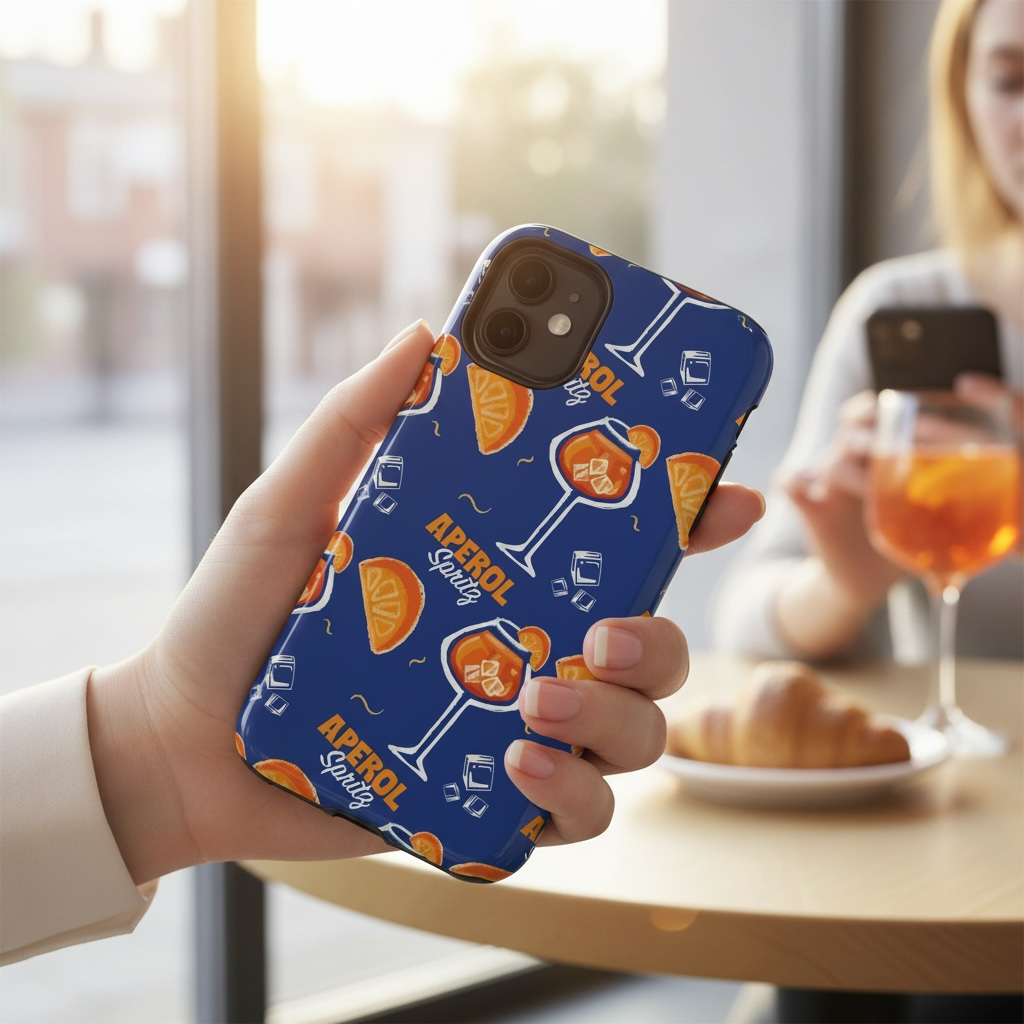 Aperol Spritz Tough Phone Case — Blue Cocktail Pattern Protective Cover