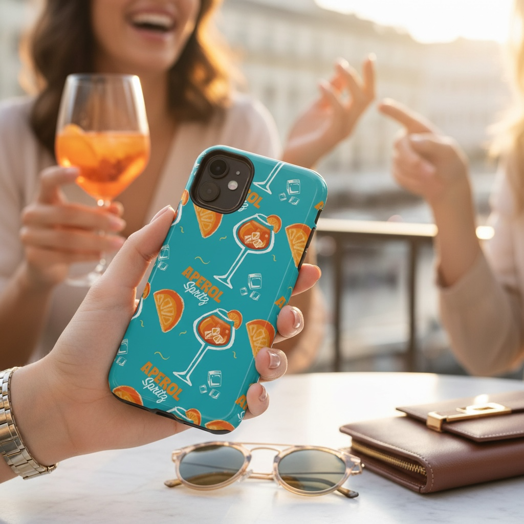 Aperol Spritz Tough Phone Case — Turquoise Cocktail Pattern Protective Cover