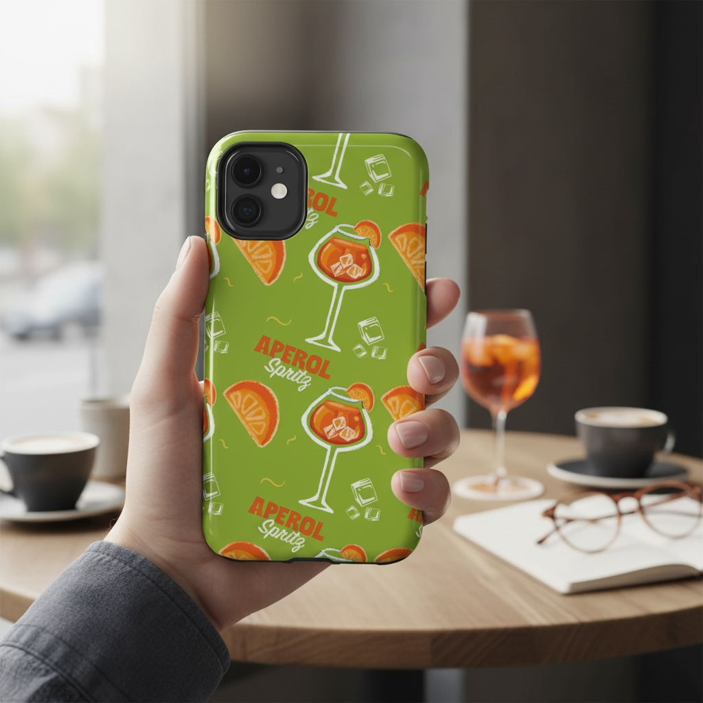 Aperol Spritz Tough Phone Case — Green Cocktail Pattern Phone Cover