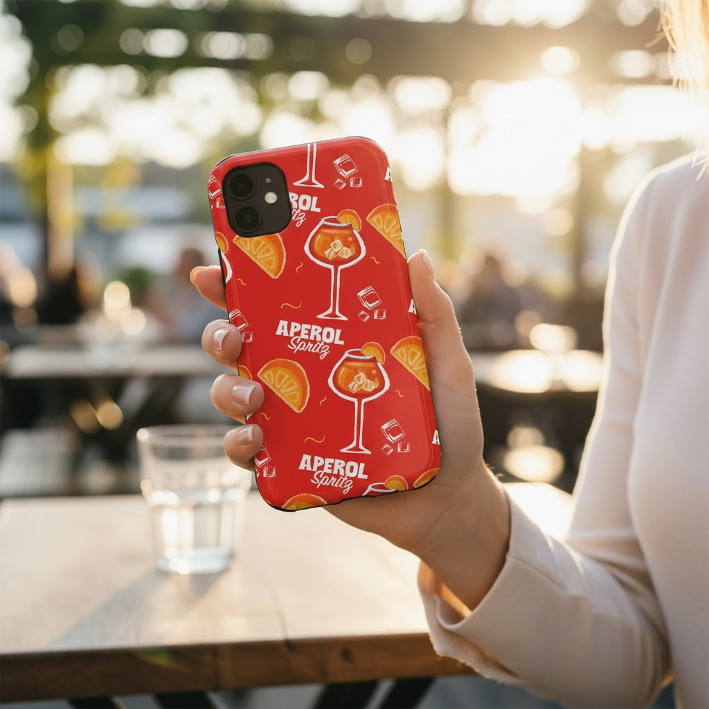 Aperol Spritz Tough Phone Case — Red Cocktail Pattern Protective Cover
