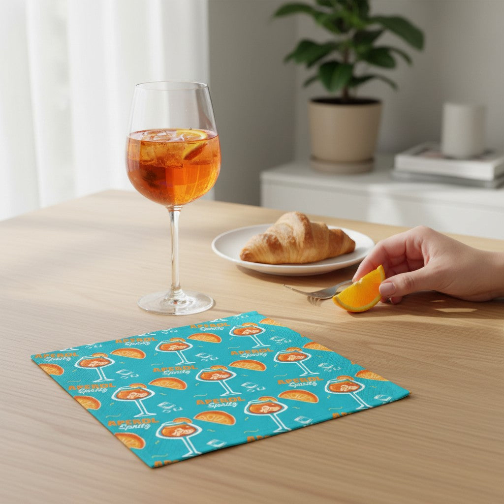 Aperol Spritz Cotton Napkin — Turquoise Citrus Brunch Table Decor