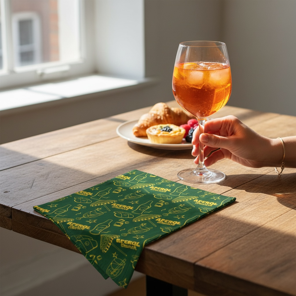 Aperol Brunch Cotton Napkin — Green Summer Table Style