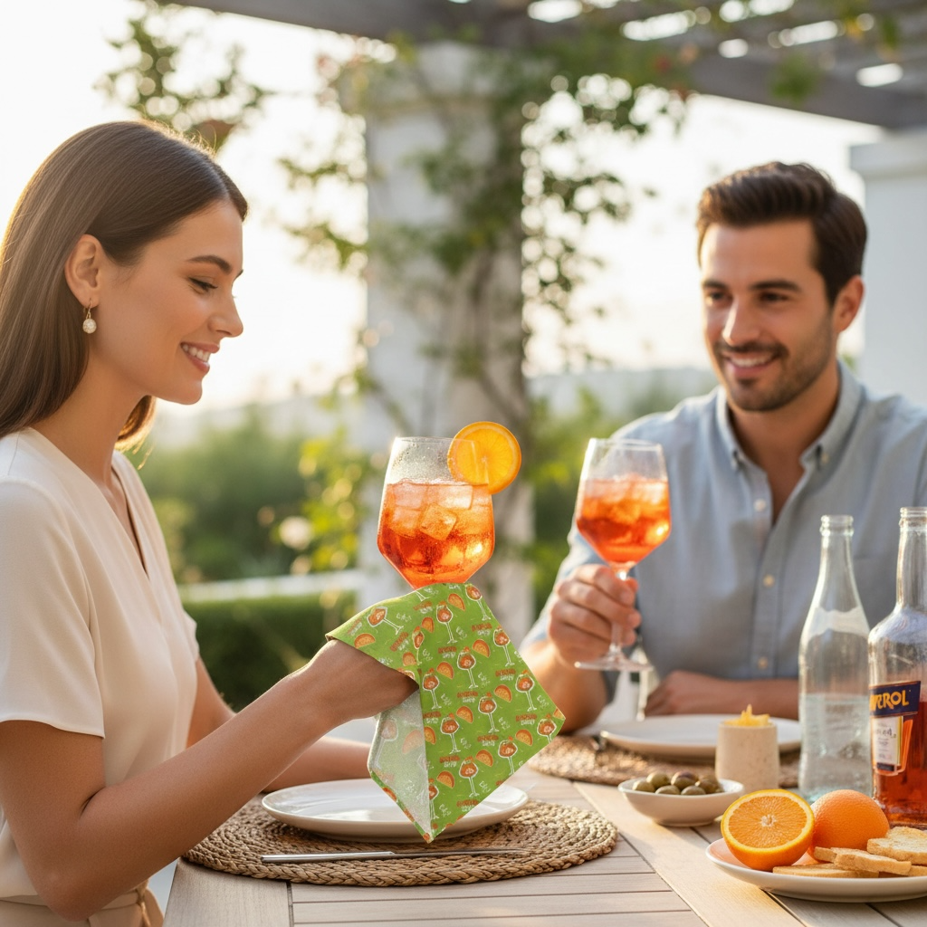 Aperol Brunch Cotton Napkin — Green Summer Table Style