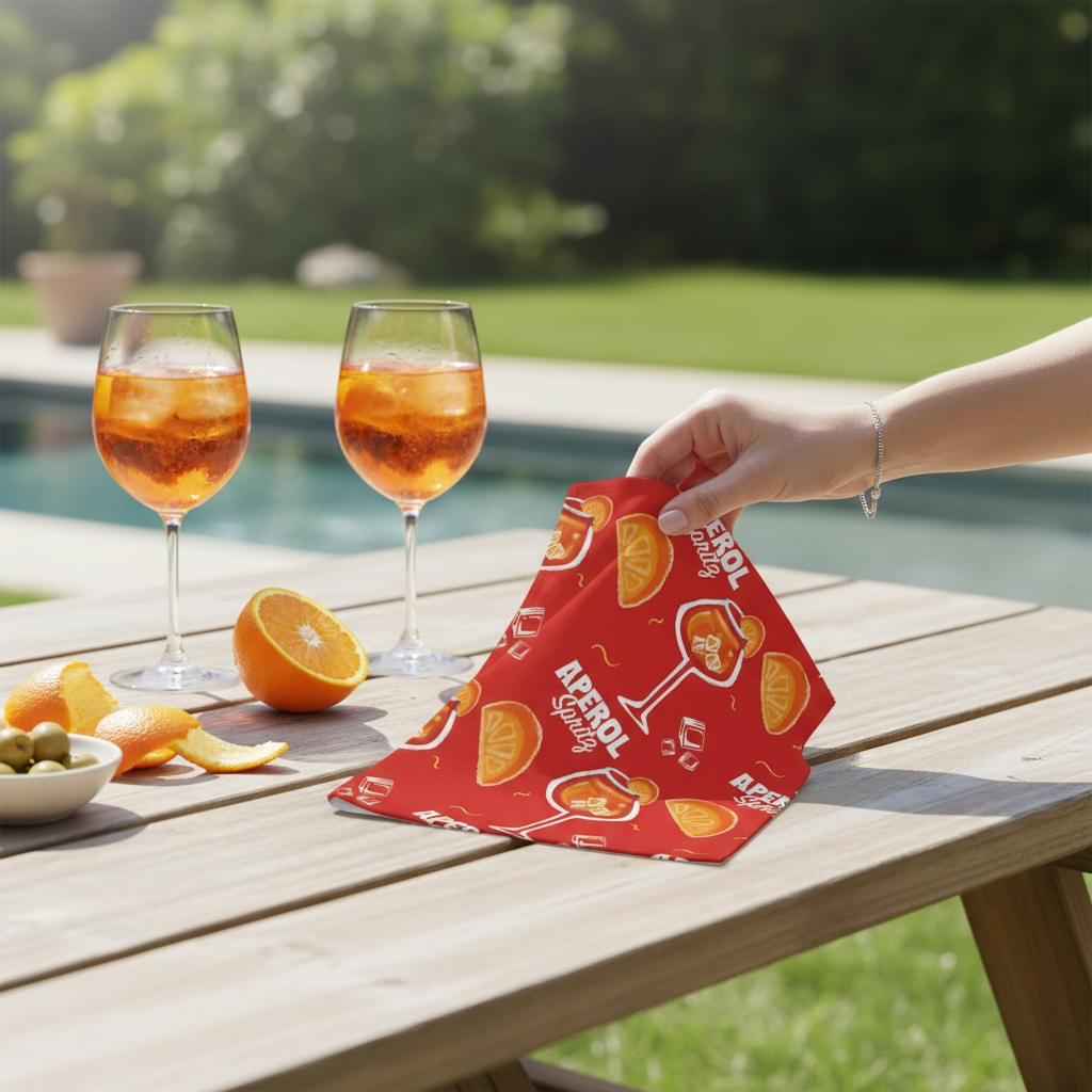 Aperol Spritz Cotton Napkin — Red Citrus Brunch Table Decor