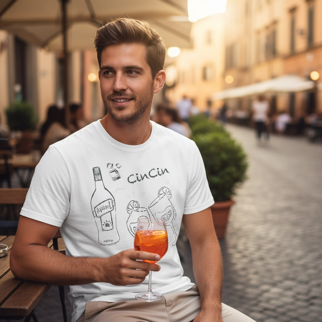 Cin Cin Aperol Shirt — Green & White Summer Cocktail Party Tee
