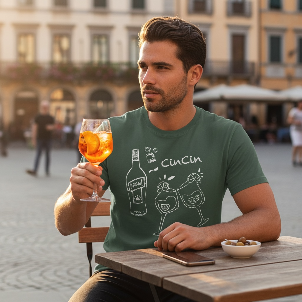 Cin Cin Aperol Shirt — Green & White Summer Cocktail Party Tee