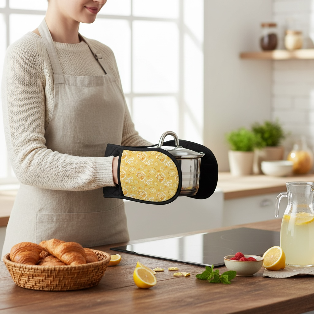 Lemon Brunch Fruit Yellow Oven Mitt Set - Citrus Kitchen Decor