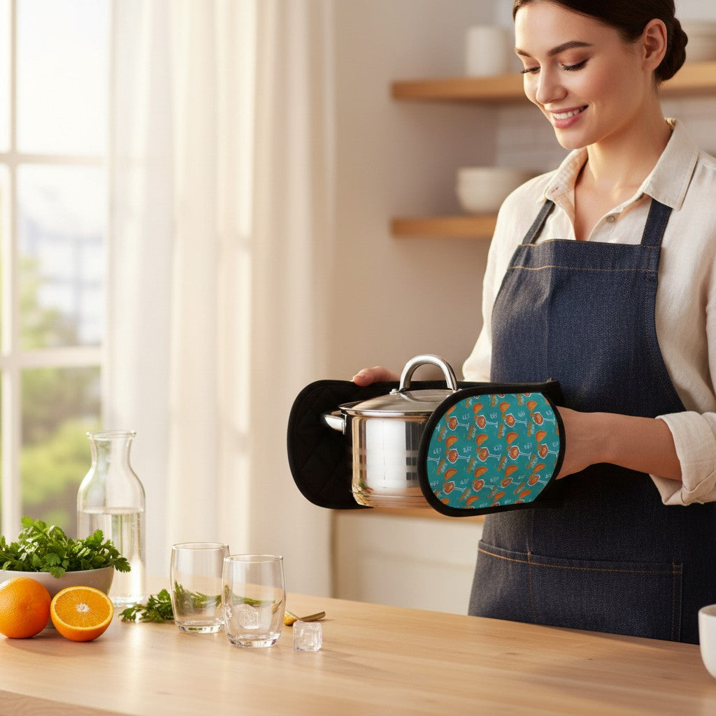Aperol Spritz Turquoise Double Oven Mitt — Citrus Kitchen Decor