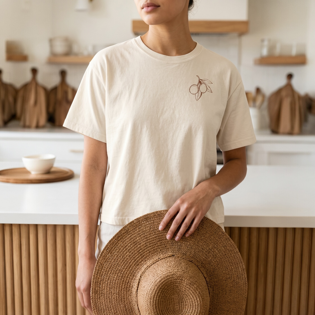Women's Boxy Tee — Olive Branch Minimalist Graphic (Olio di Oliva)