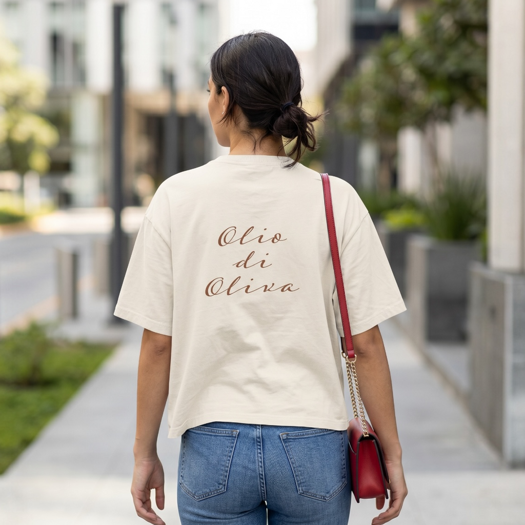 Women's Boxy Tee — Olive Branch Minimalist Graphic (Olio di Oliva)