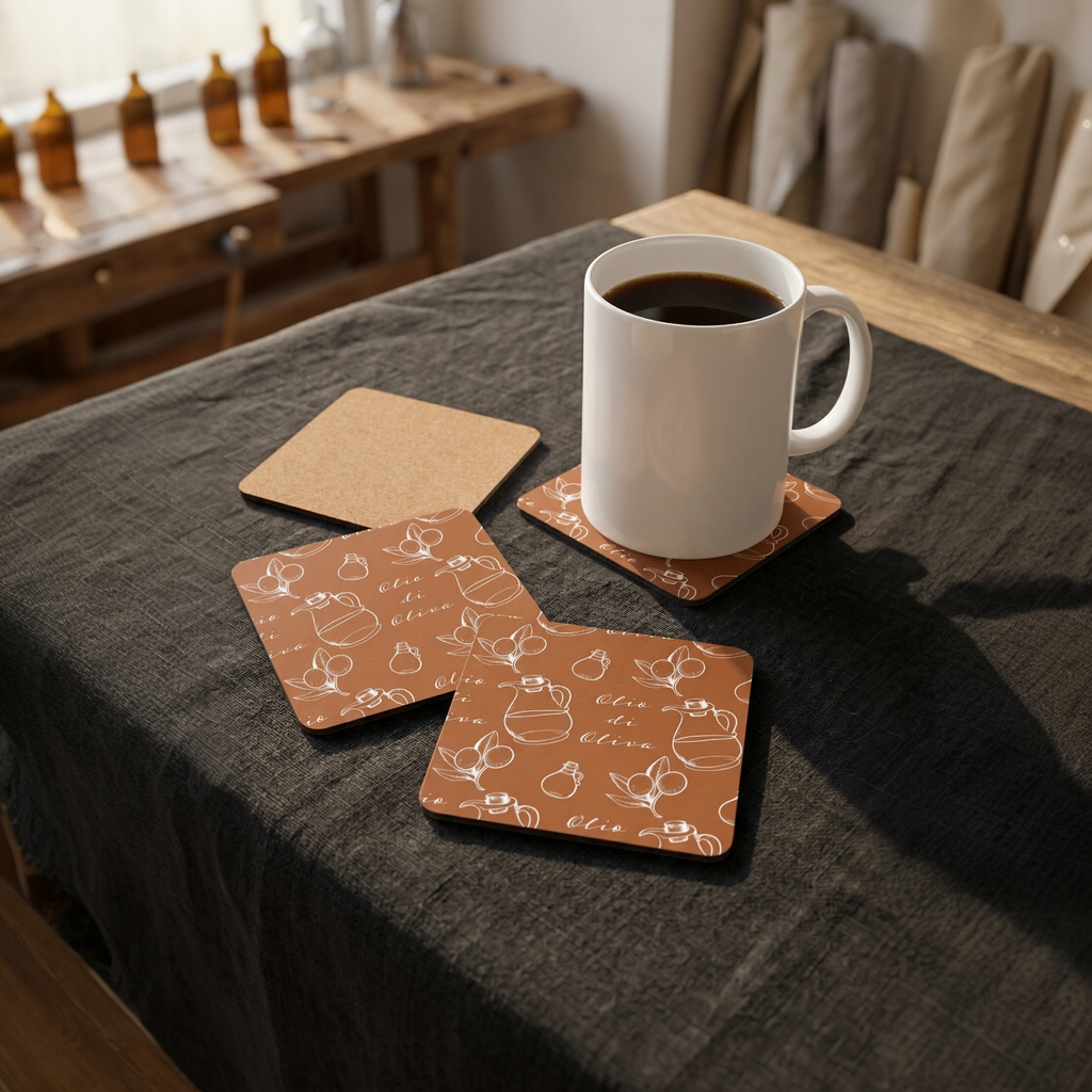 Cork Coasters - Olive Oil Kitchen Corkwood Coaster Set (4-Pack)