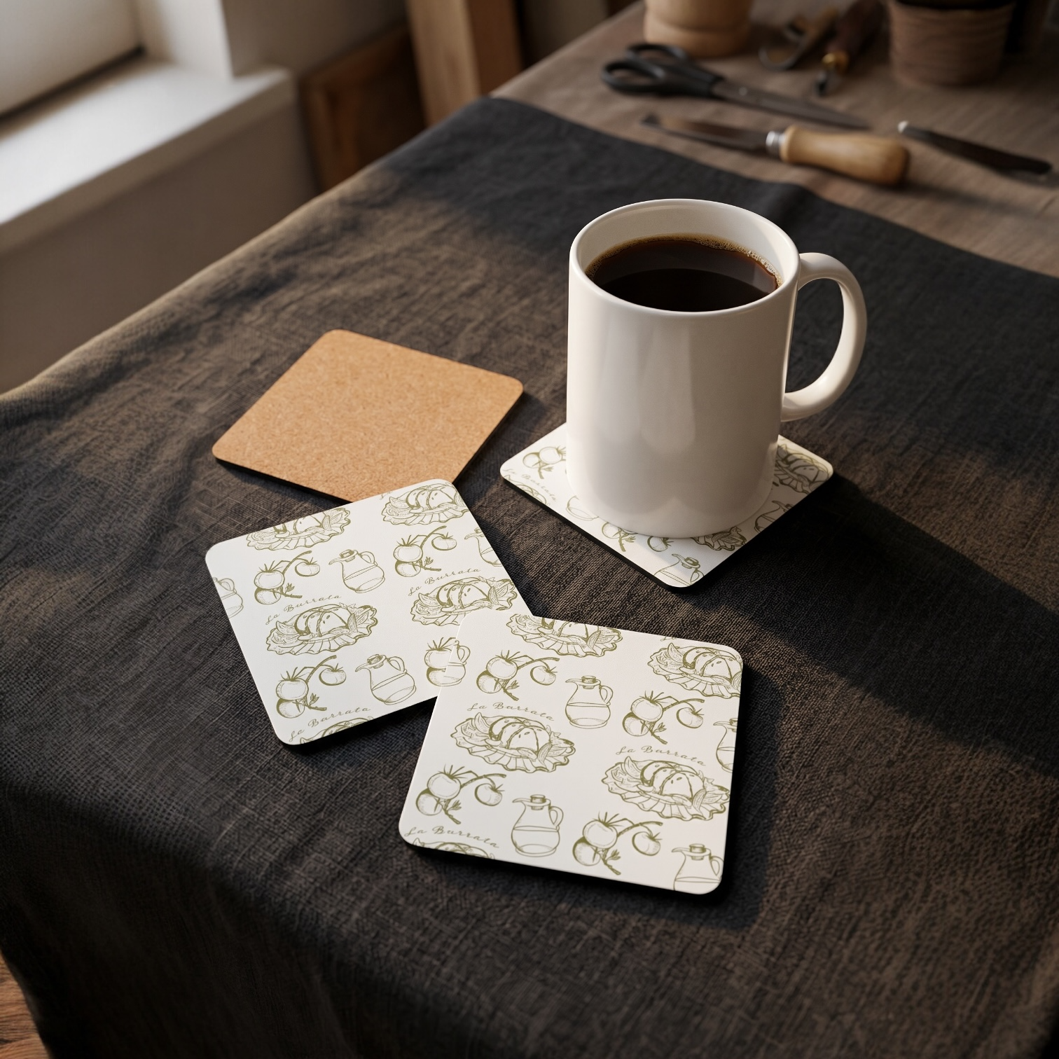 Corkwood Coasters — Italian Burrata & Tomato Kitchen Coaster Set