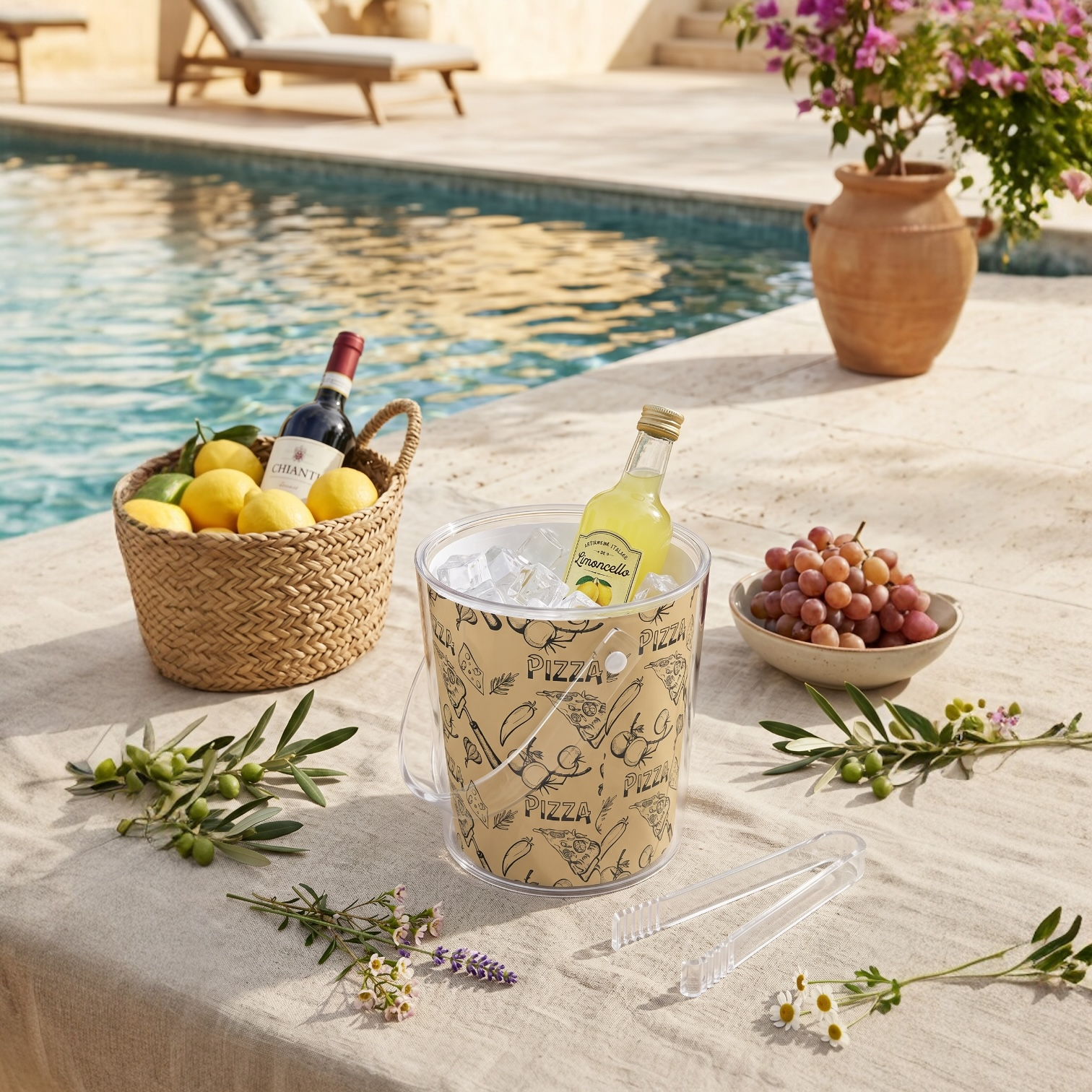 Pizza Pattern Ice Bucket - Italian Vibes Barware