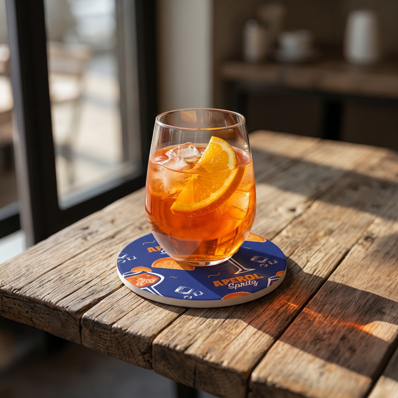 Aperol Spritz Ceramic Coaster — Round Cork-Back Drink Coaster