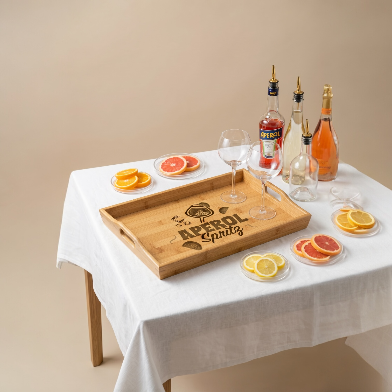 Engraved Bamboo Serving Tray — Aperol Spritz Bar Tray