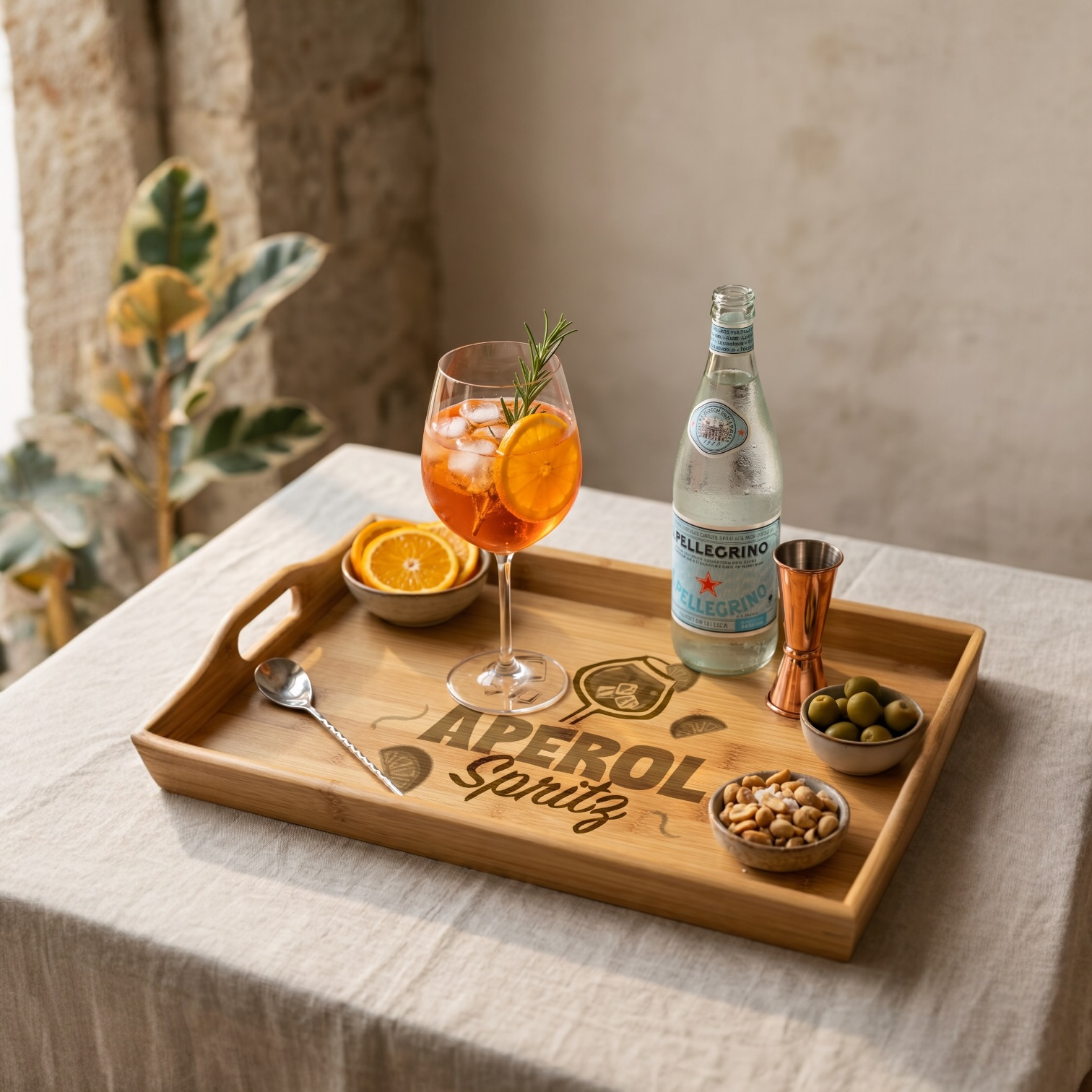 Engraved Bamboo Serving Tray — Aperol Spritz Bar Tray