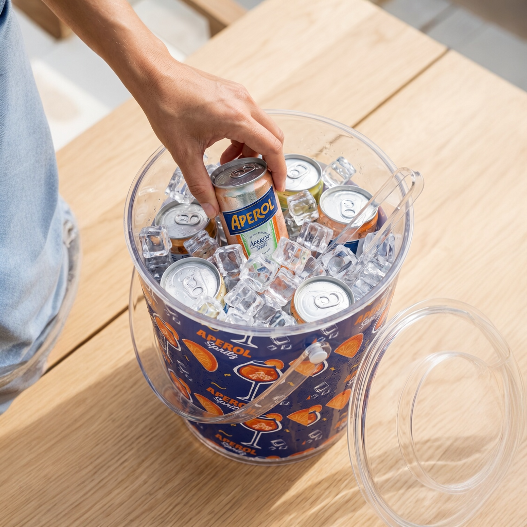 Aperol Spritz Ice Bucket with Tongs — Clear Acrylic Party Cooler