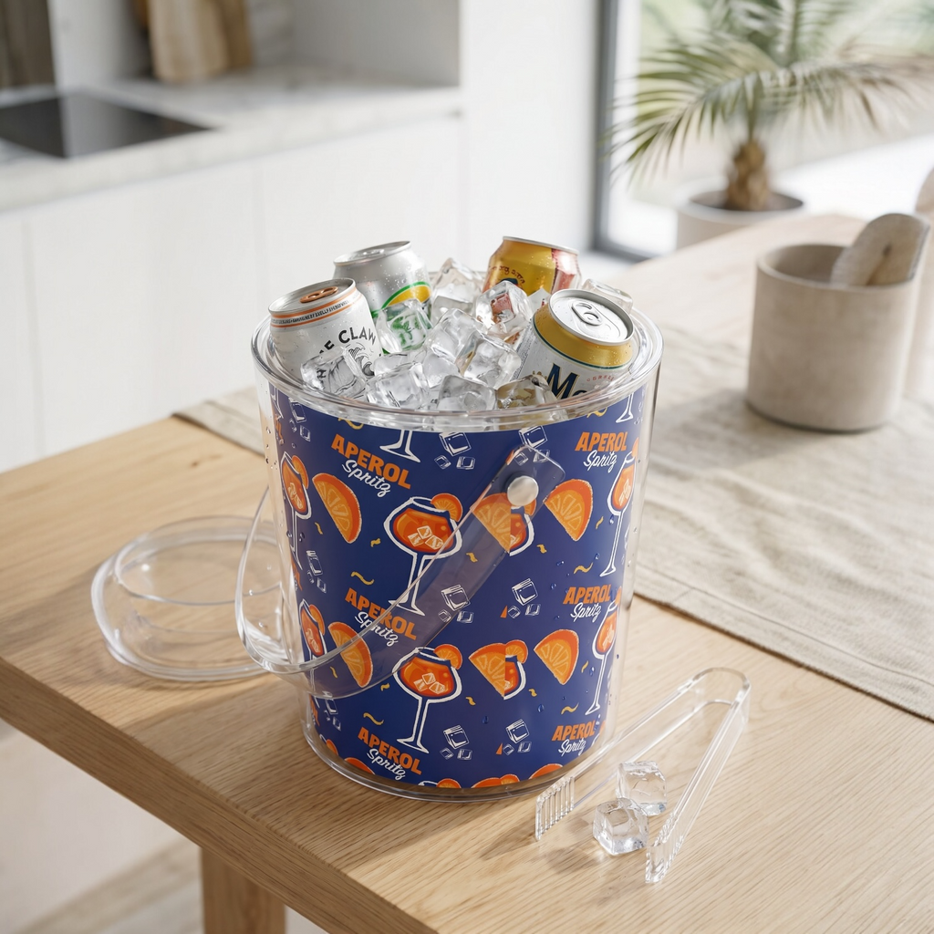 Aperol Spritz Ice Bucket with Tongs — Clear Acrylic Party Cooler