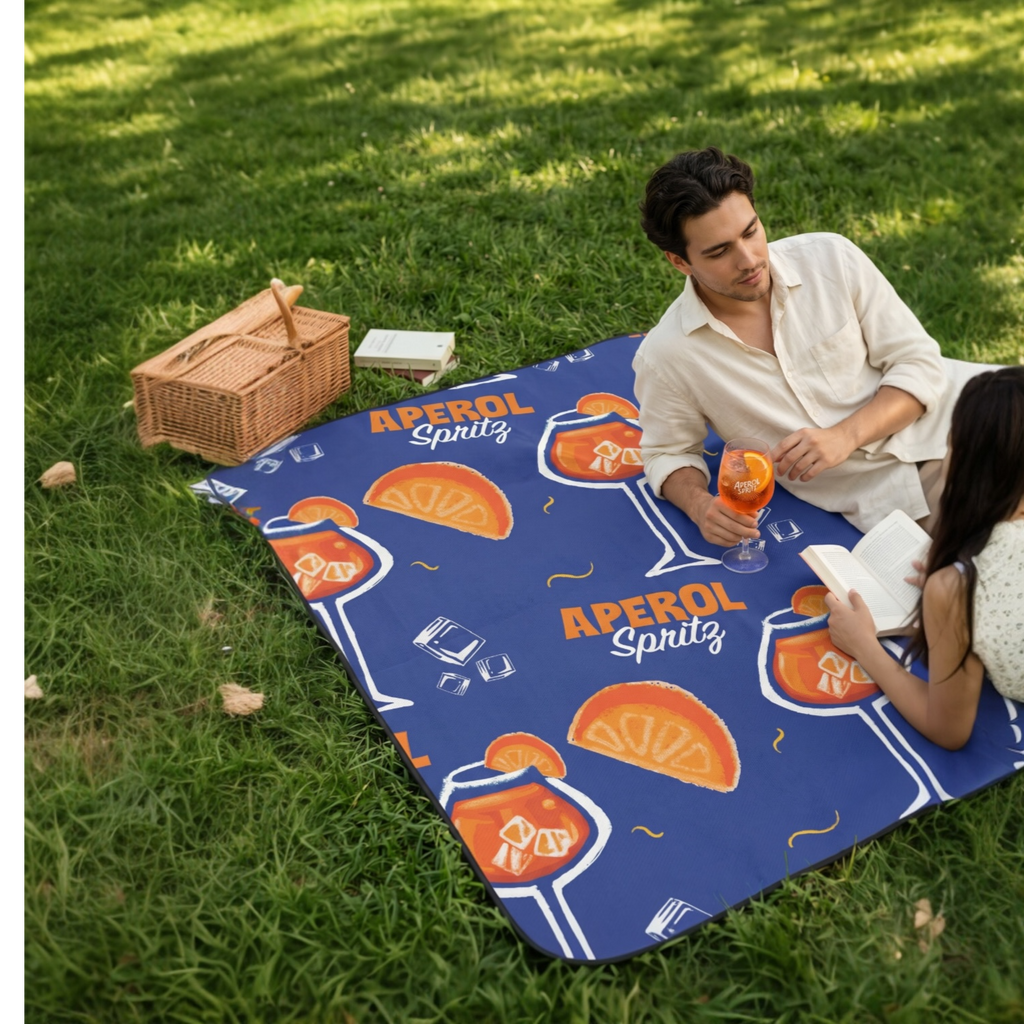 Aperol Spritz Picnic Blanket — Orange Cocktail Pattern Outdoor Blanket