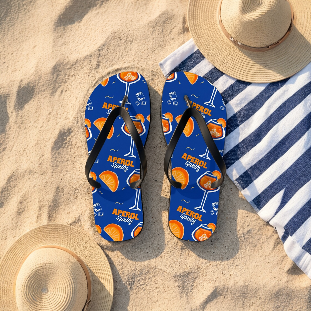 Aperol Spritz Flip Flops — Summer Cocktail Pattern Beach Sandals