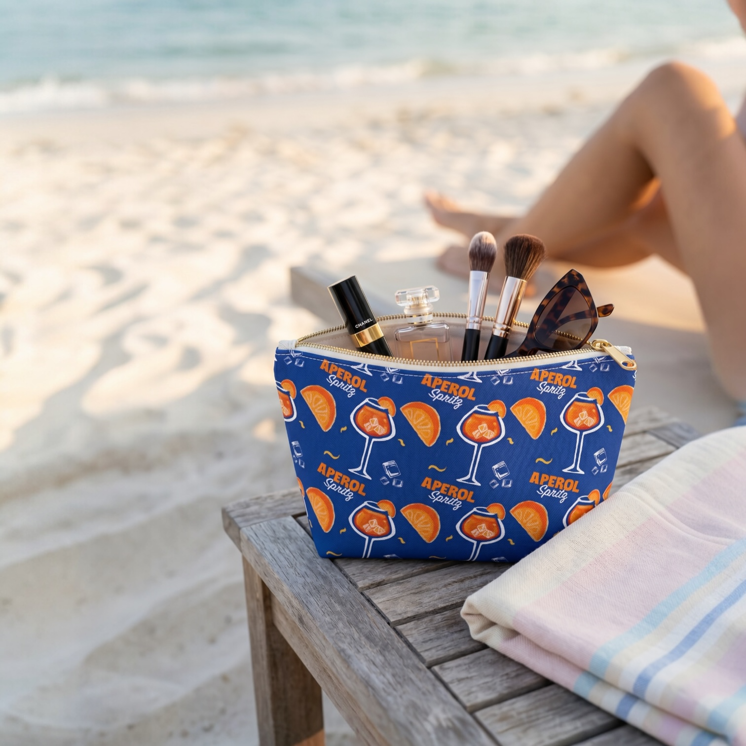 Aperol Spritz Accessory Pouch — Cocktail Print T‑Bottom Makeup Bag