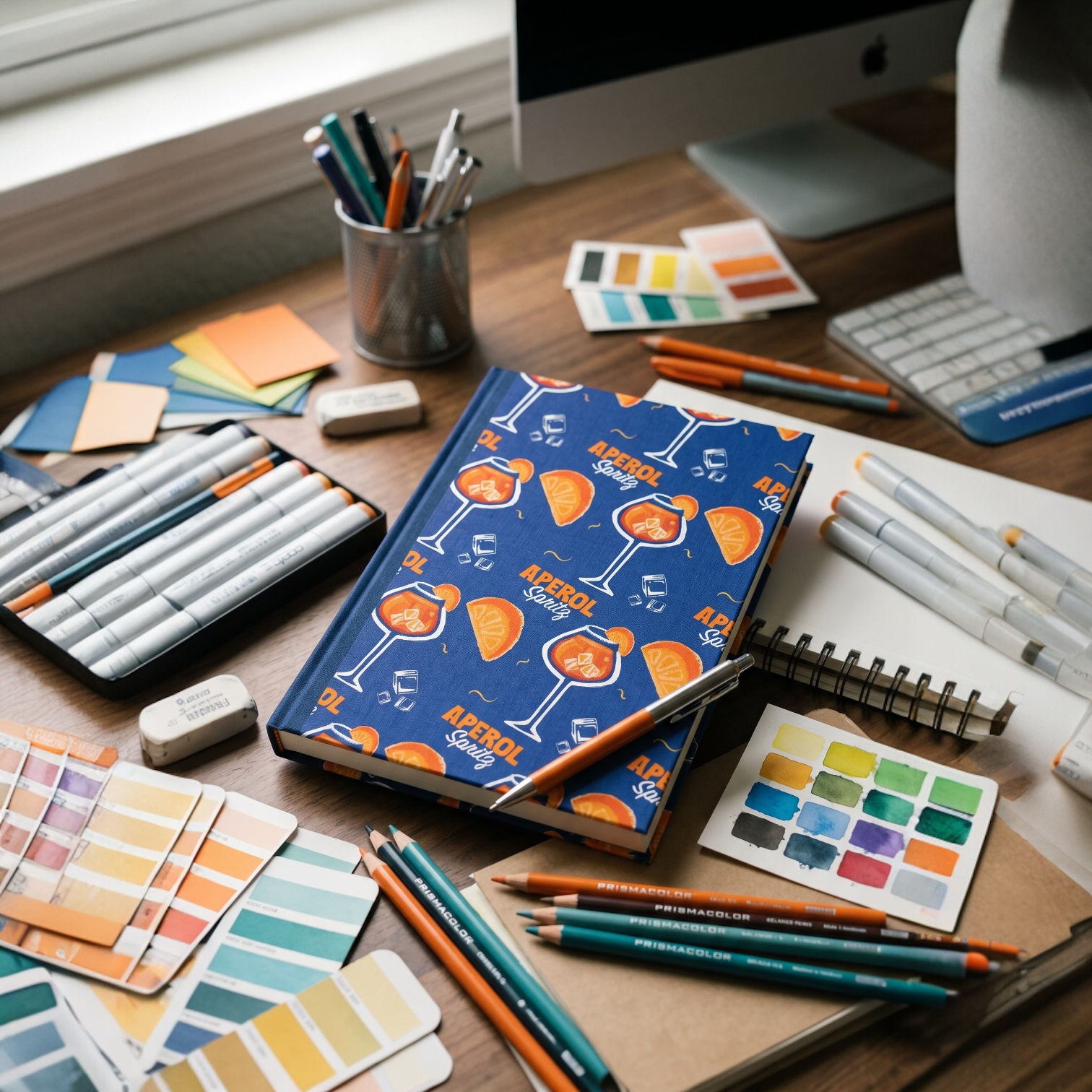 Aperol Spritz Pattern Hardcover Journal — Cocktail Recipe & Summer Notes