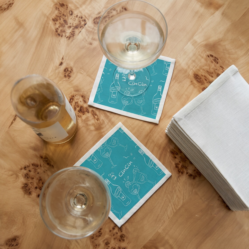 Cin Cin Cocktail Napkins (Pack of 50) – Aperol Turquoise Paper Napkins, Beverage Napkins, Cocktail Party Decor, Brunch & Hostess Gift