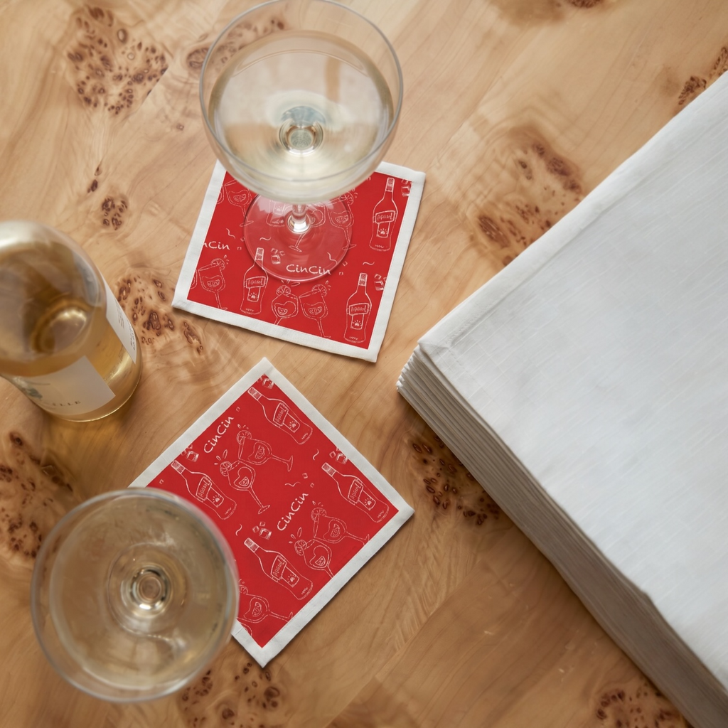 Cin Cin Cocktail Napkins (Pack of 50) – Red Aperol Party Napkins, Cocktail Beverage Napkins, Summer Entertaining Decor, Hostess Gift