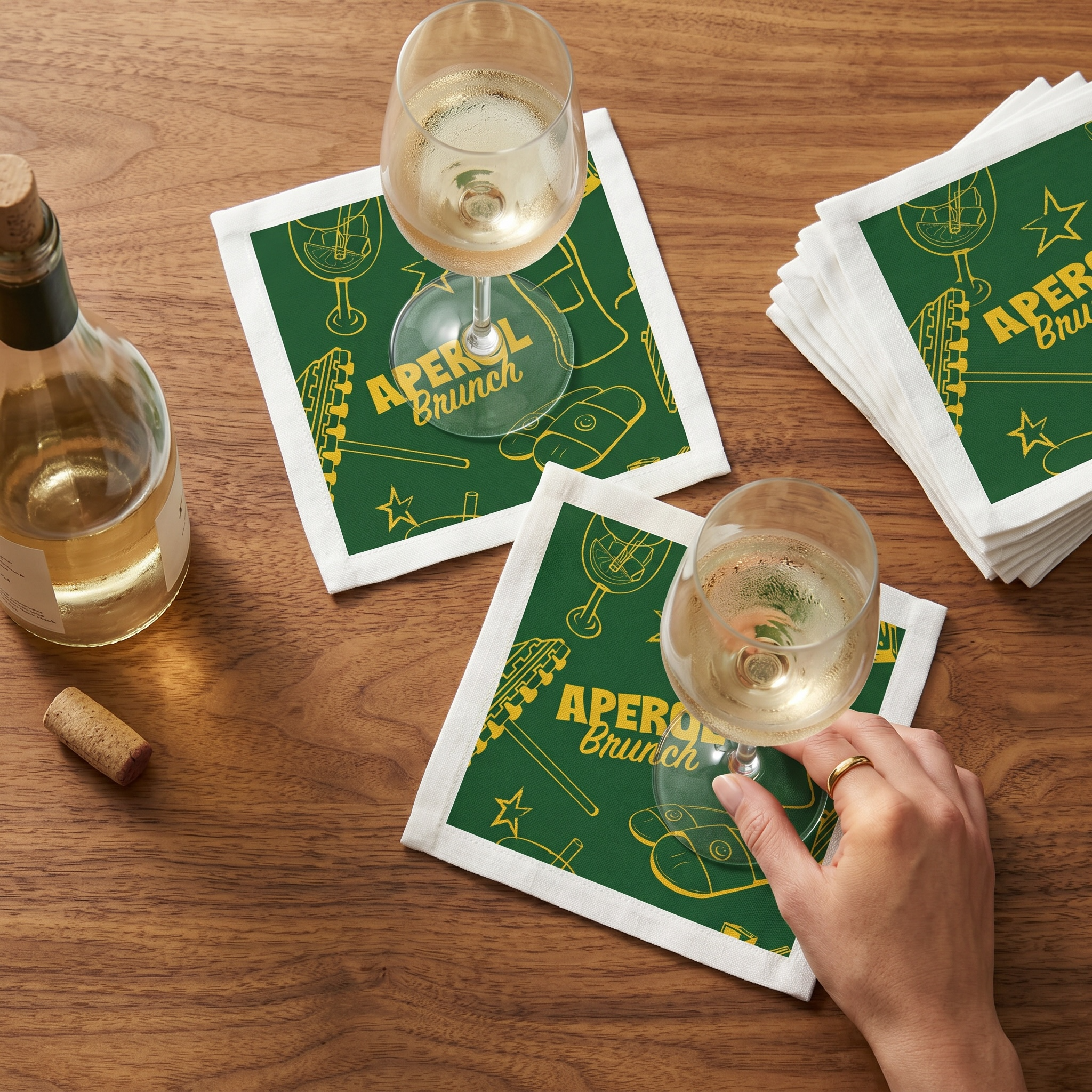 Aperol Brunch Cocktail Napkins (Pack of 50) – Green Paper Napkins, Cocktail Party Decor, Brunch Beverage Napkins, Hostess Gift