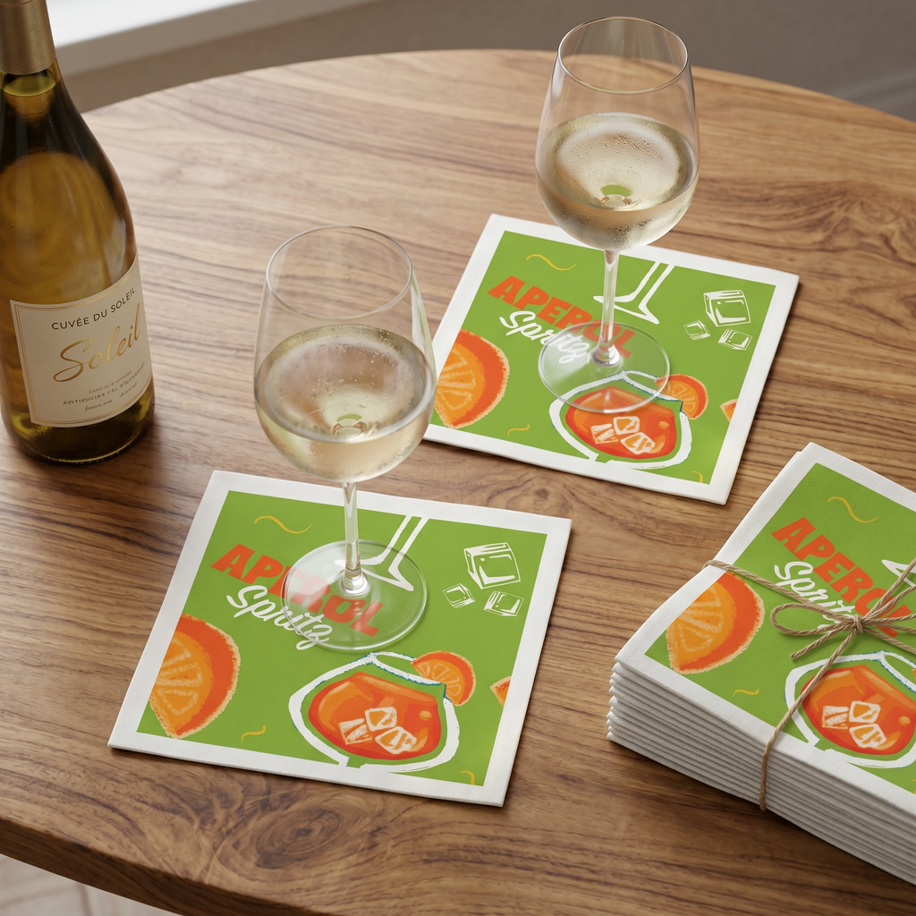 Aperol Brunch Cocktail Napkins (Pack of 50) – Green Paper Napkins, Cocktail Party Decor, Brunch Beverage Napkins, Hostess Gift