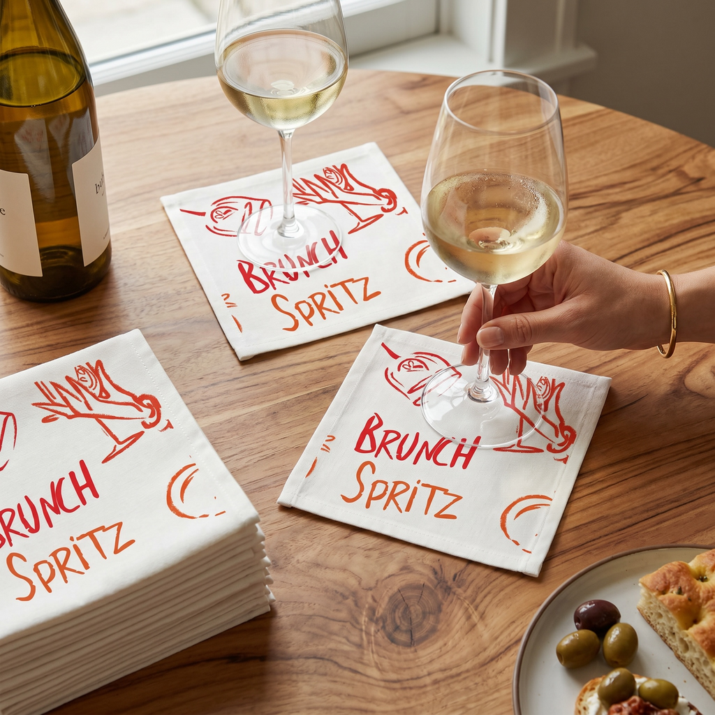 Brunch Spritz Cocktail Napkins (Pack of 50) – White & Red Paper Napkins, Aperitivo Party Decor, Brunch Beverage Napkins, Hostess Gift