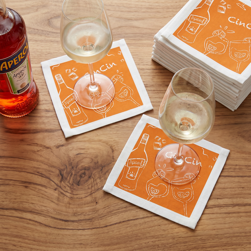 Cin Cin Aperol Cocktail Napkins (Pack of 50) – Orange Paper Napkins, Cocktail Party Decor, Beverage Napkins, Hostess Gift