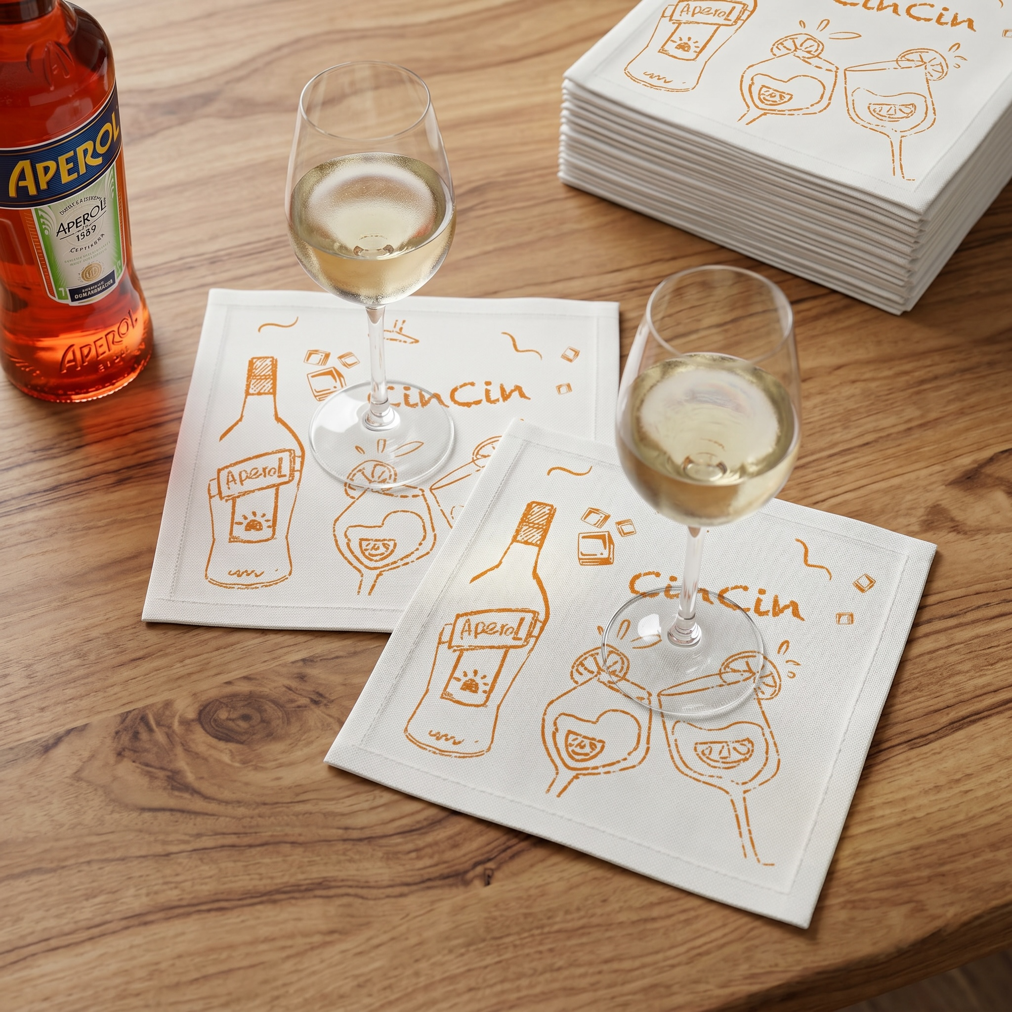 Cin Cin Aperol Cocktail Napkins (Pack of 50) – White & Orange Paper Napkins, Cocktail Party Decor, Beverage Napkins, Hostess Gift