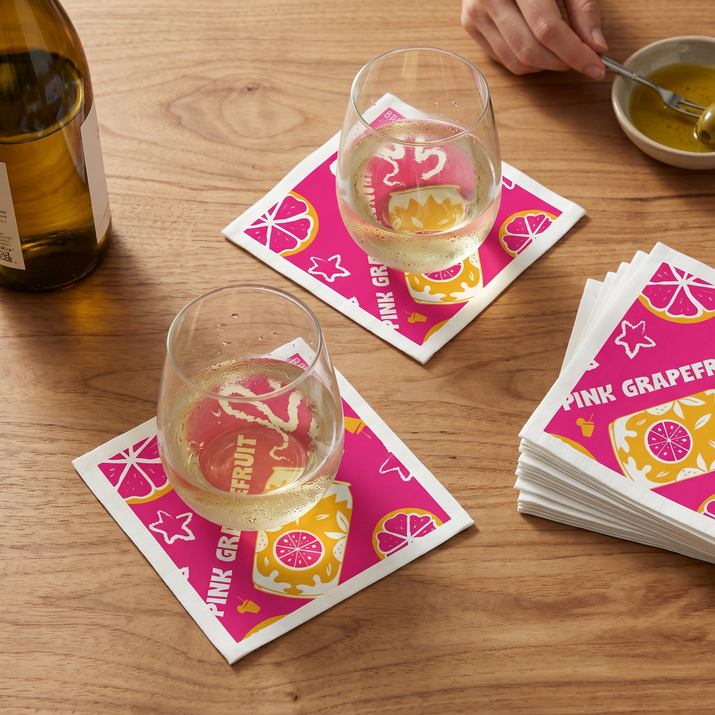 Pink Grapefruit Cocktail Napkins (Pack of 50) – Pink Citrus Paper Napkins, Brunch Party Decor, Beverage Napkins, Hostess Gift
