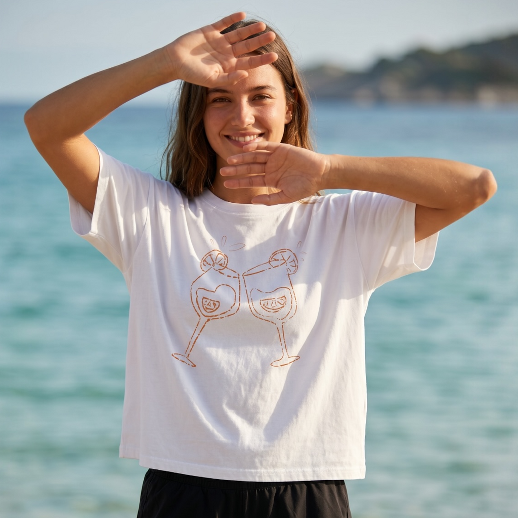 Cin Cin Cocktail Boxy Tee — Orange Aperol Inspired Design
