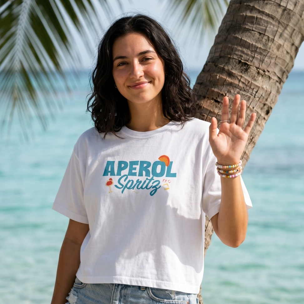 Aperol Spritz Cocktail Boxy Tee — Turquoise Aperol Inspired Design