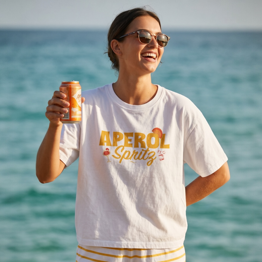 Aperol Spritz Cocktail Boxy Tee — Yellow Aperol Inspired Design