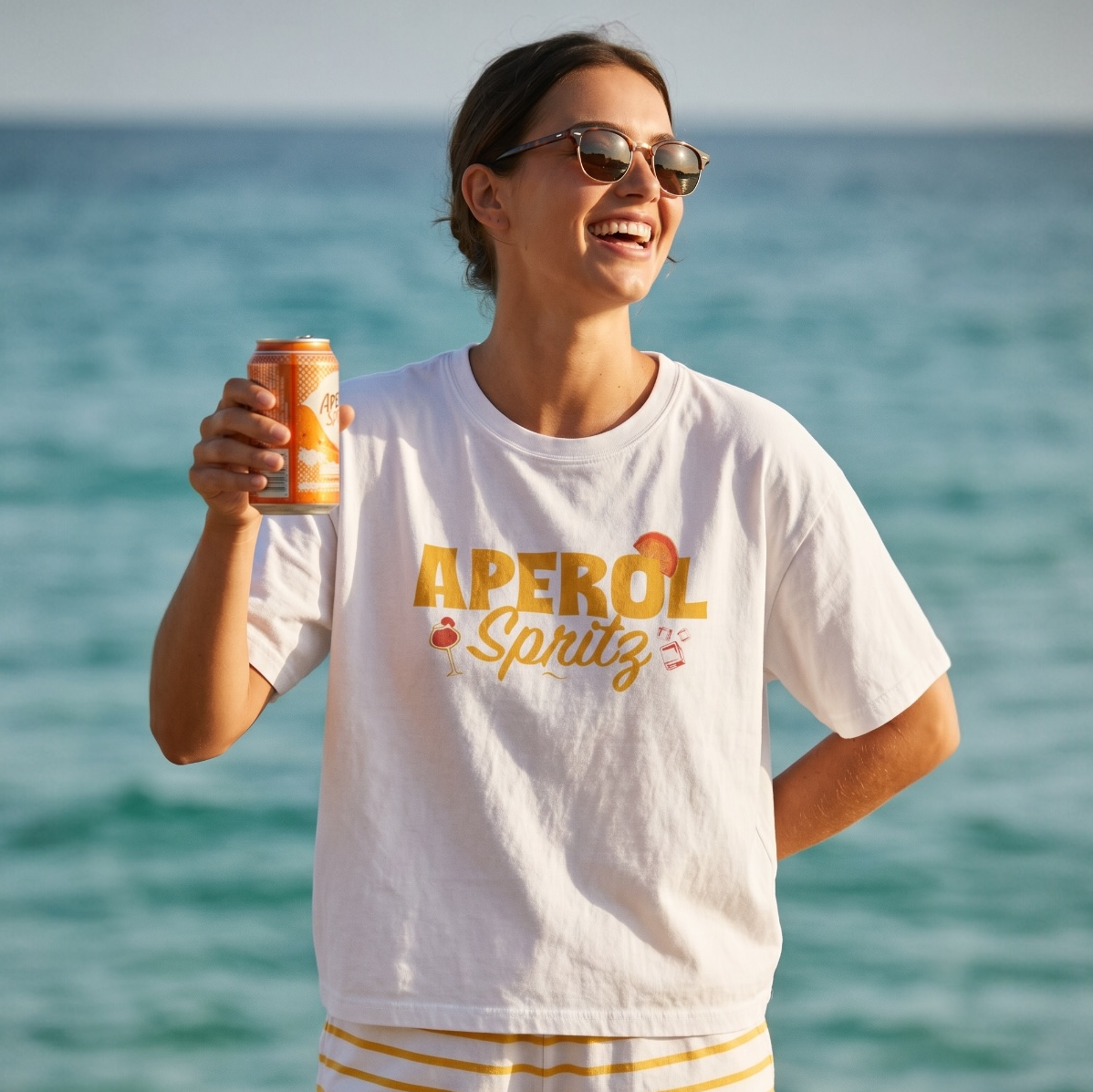 Aperol Spritz Cocktail Boxy Tee — Yellow Aperol Inspired Design