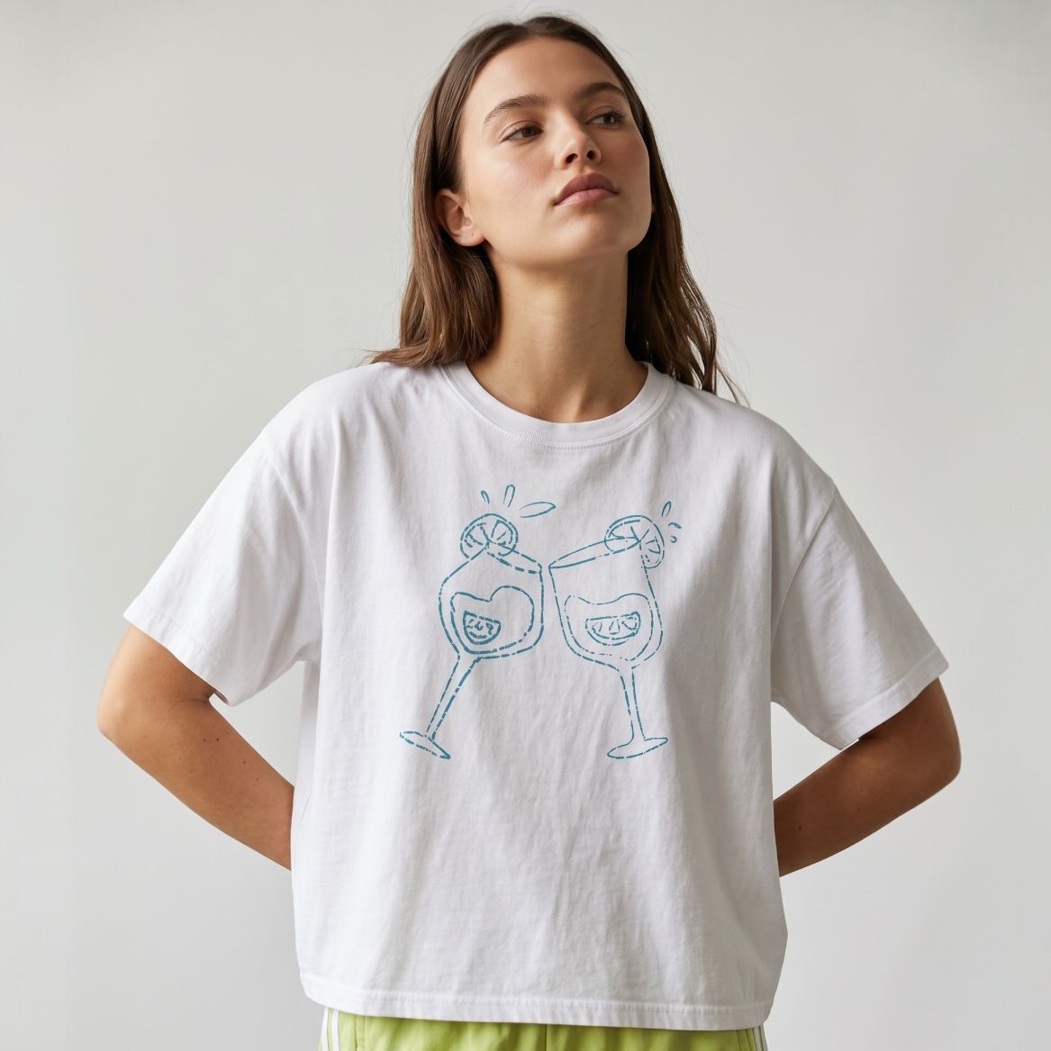 Drinks Cheers Women's Boxy Tee – Turquoise Aperol Inspired Design