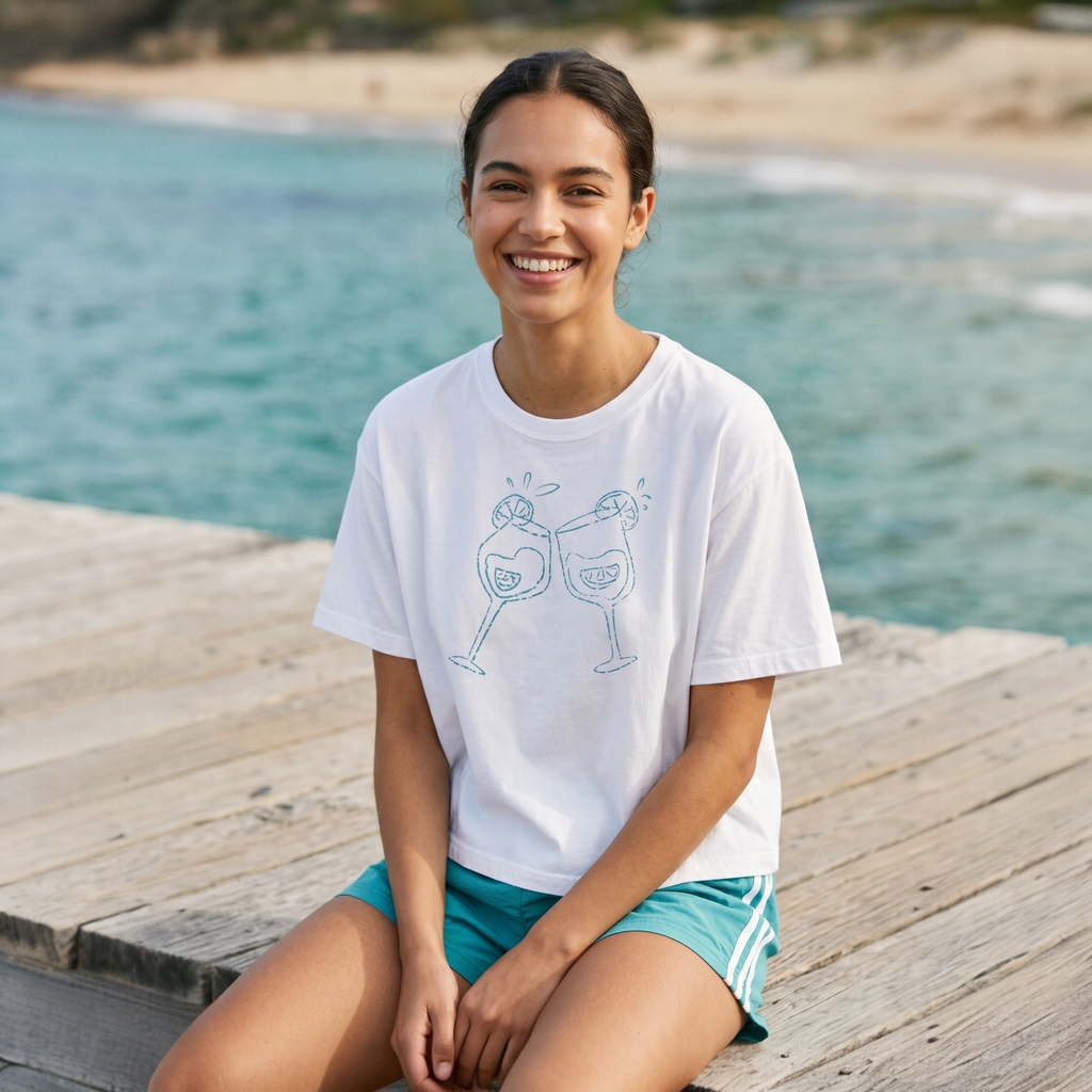 Drinks Cheers Women's Boxy Tee – Turquoise Aperol Inspired Design