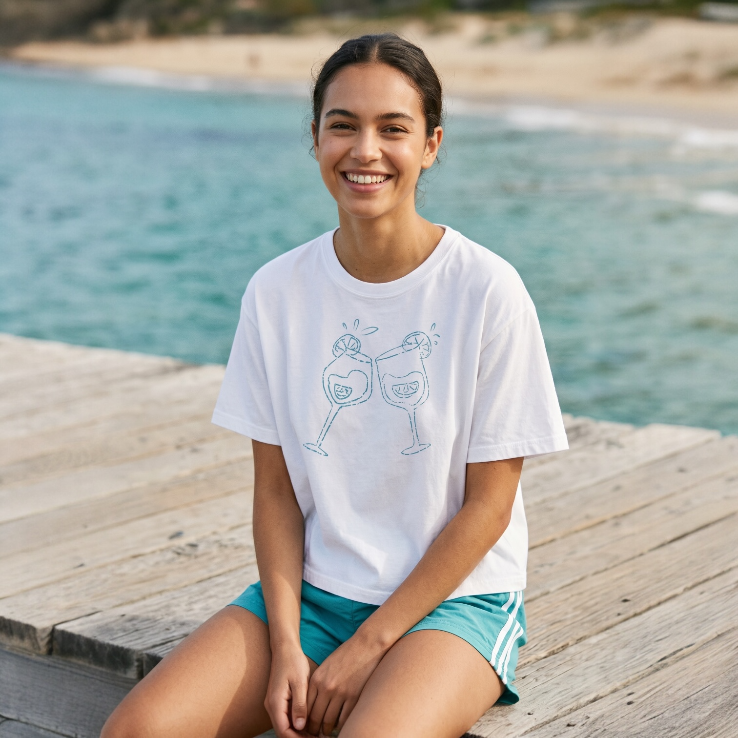 Drinks Cheers Women's Boxy Tee – Turquoise Aperol Inspired Design