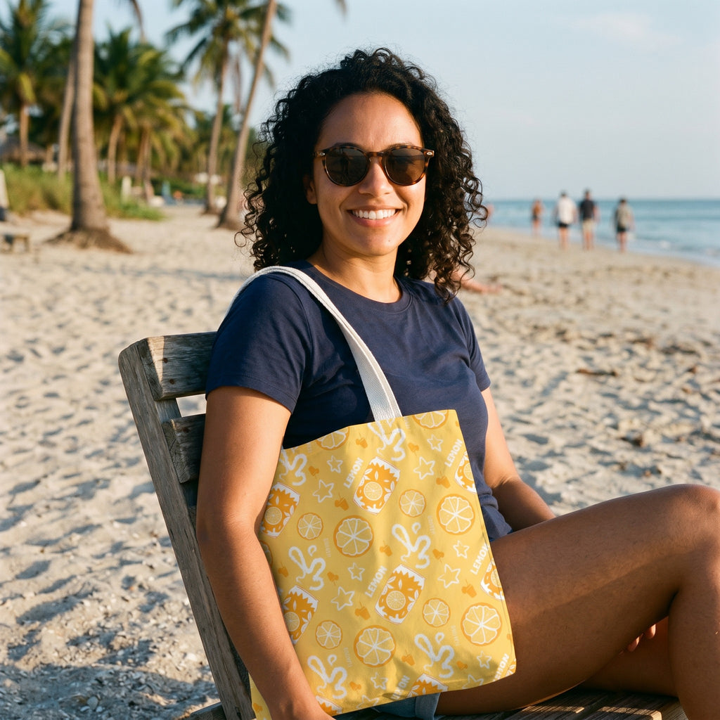 Yellow Lemon / Fruit Brunch: Yellow Lemon Brunch Tote Bag | Citrus Fruit Print Reusable Shopper | Colorful Market & Beach Bag | Brunch Lover Gift