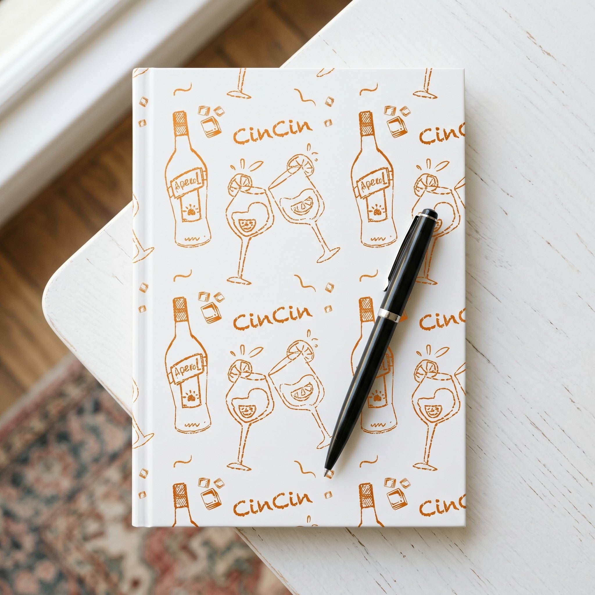 Cin Cin Cocktail Hardcover Journal — White and Orange Aperol Inspired Design