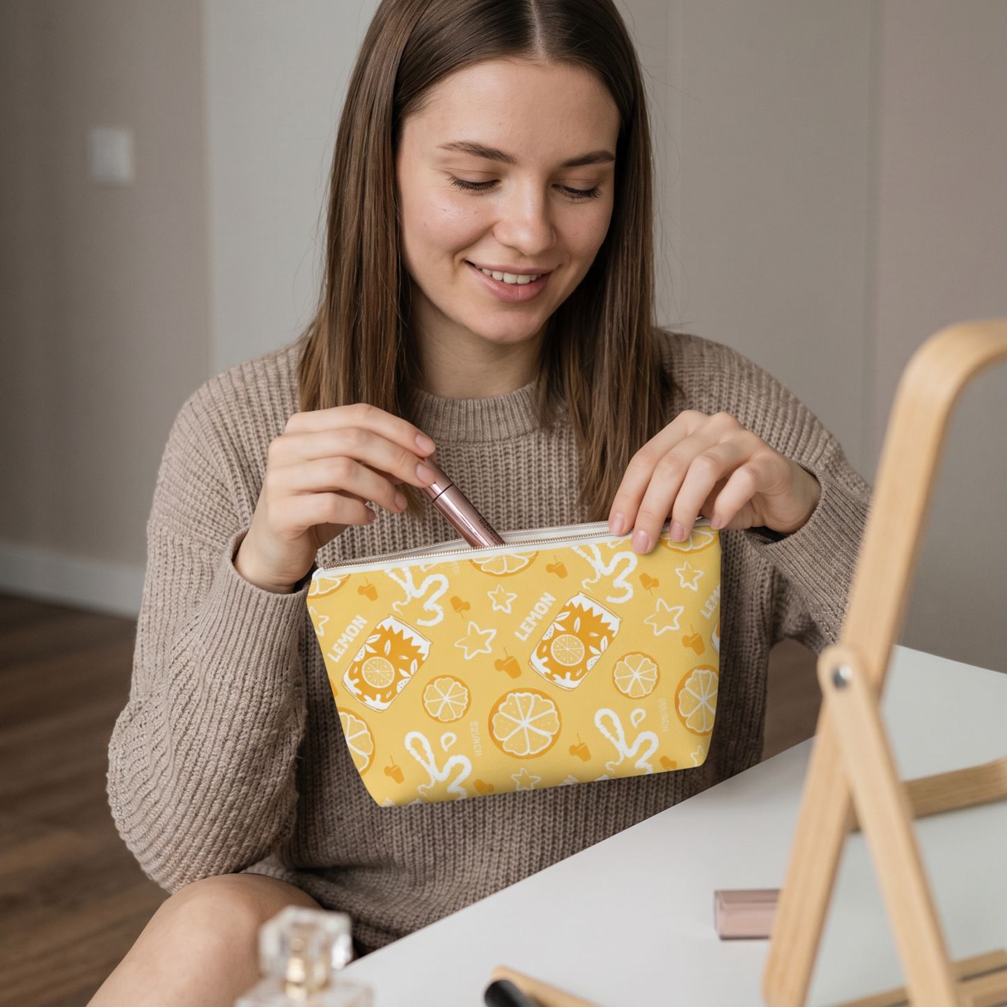 Leme Fruit Brunch Pouch w T-bottom — Yellow Aperol Inspired Design