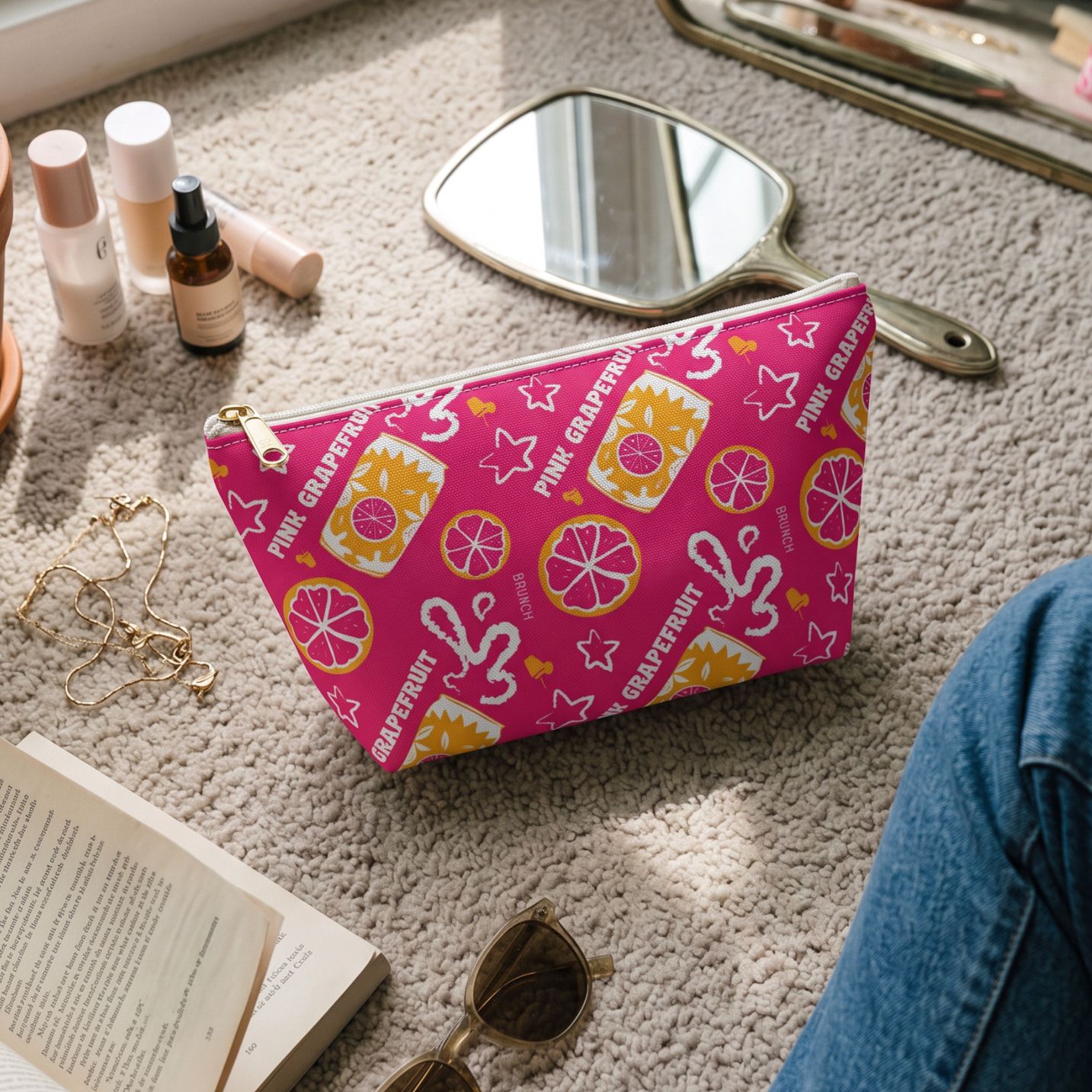 Pink Grapefruit Fruit Brunch Pouch w T-bottom — Pink Aperol Inspired Design