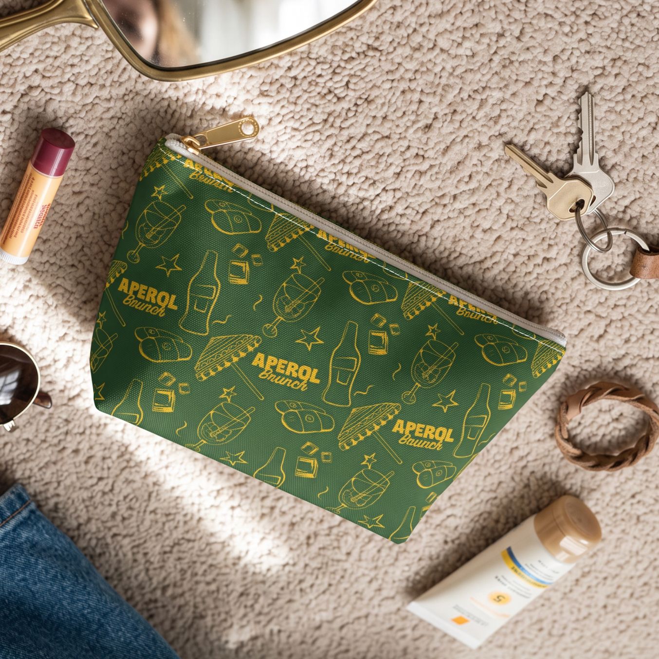 Aperol Brunch Accessory Pouch — Green Aperol Inspired Design