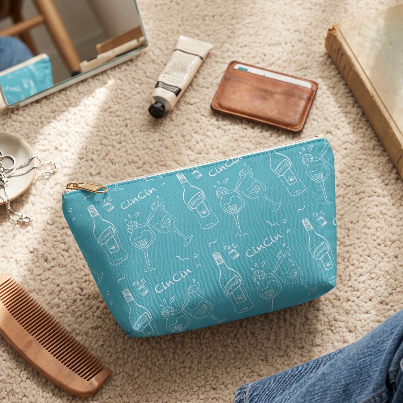 Cin Cin Cocktail Accessory Pouch — Turquoise Aperol Inspired Design