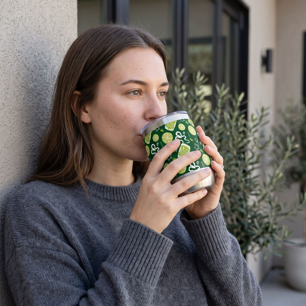 Lime Brunch Fruit Pattern Wine Tumbler — Green Aperol Inspired Design