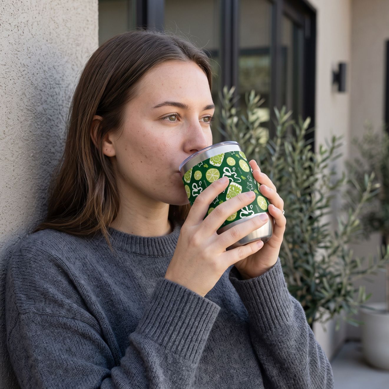 Lime Brunch Fruit Pattern Wine Tumbler — Green Aperol Inspired Design