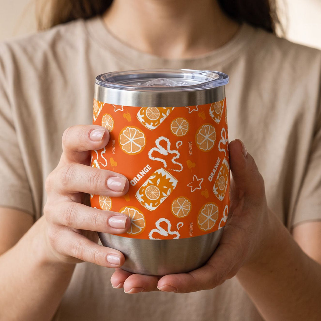 Orange Fruit Pattern Wine Tumbler — Orange Aperol Inspired Design